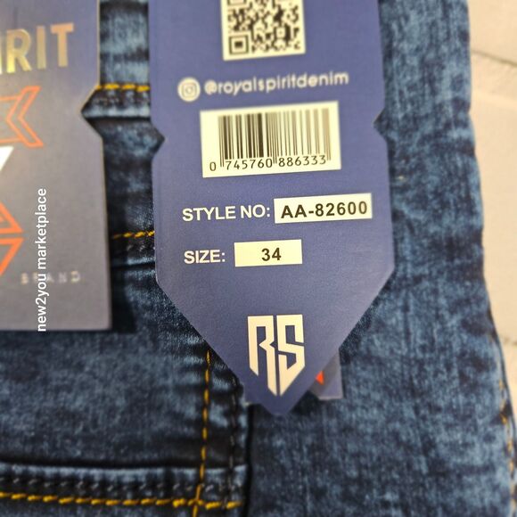 Men's Royal Spirit Denim Blue Jeans Size 34 shoestring waistband New - Picture 7 of 16